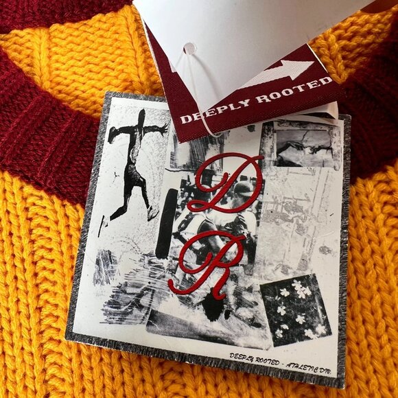 Vtg Deeply Rooted Mens Yellow Cleveland 34 NBA Basketball Knit Sweater Size 2XL - Picture 12 of 16